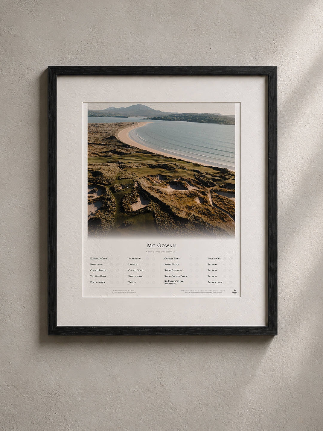 Framed golf photography piece for Conor McGowan