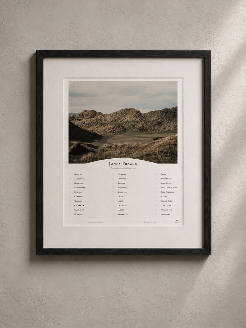 Framed golf photography piece for Jonny Frazer