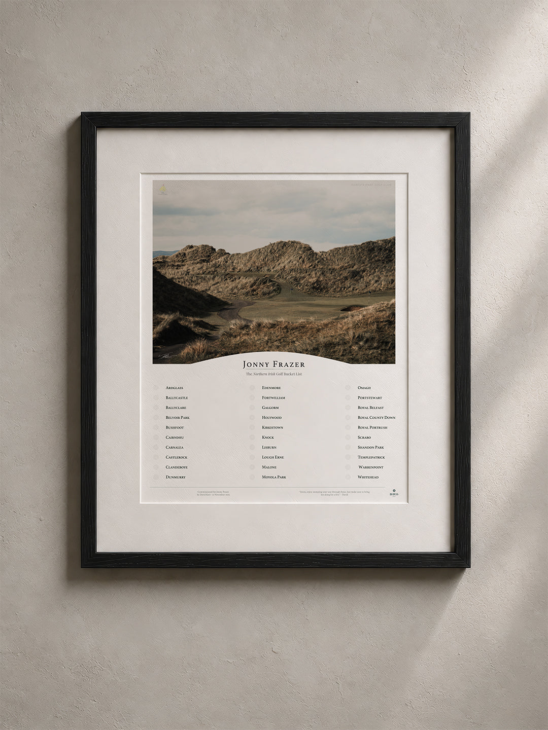 Framed golf photography piece for Jonny Frazer